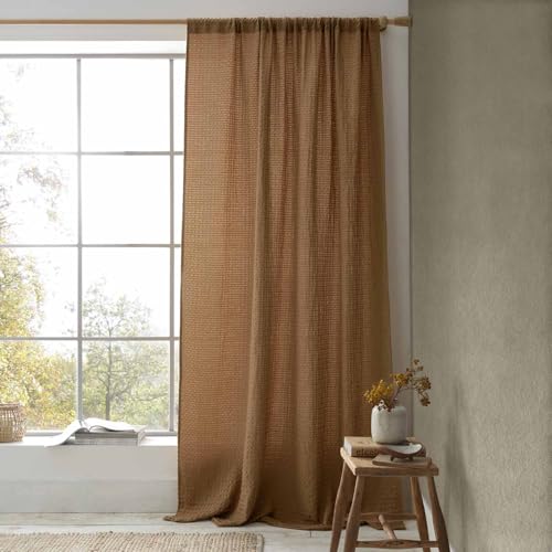 Muscat Waffle Caramel Curtains in Pair 140 x 229 cm