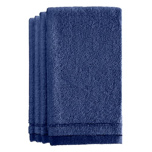 Creative Scents Cotton Fingertip Towels Set Blue - 4 Pack - 11 x 18 Inches Decorative Small Extra-Absorbent and Soft Terry Towel for Bathroom - Powder Room, Guest and Housewarming Gift (Navy Blue)
