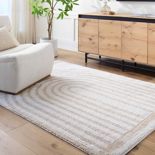 Livabliss Lucile Garissa Shaggy Berber Style Floor Covering 140x200 cm – Soft Plush Thick Pile for Living Room & Bedroom, Neutral Boho Design, Easy Care, Light Beige & Beige
