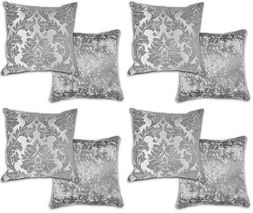 Emma Barclay Damask - Luxury Chenille Jacquard Cushion Cover in Silver - 17x17 (43x43cm) (Pack of 4)