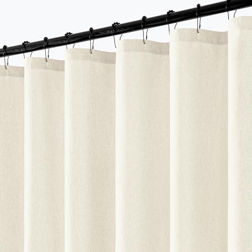 "ANRODUO Ivory Linen Textured Fabric Shower Curtain Set - 72""x72"" with 12 Rust Resistant Durable Metal Hooks, Waterproof & Heavy Duty Polyester, Button Hole Design, Machine Washable for Bathroom"