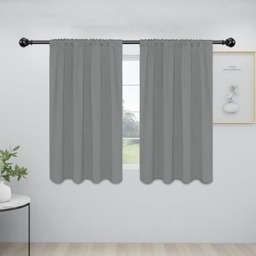 Easy-Going Rod Pocket Blackout Privacy Curtains for Bedroom, Room Darkening Window Curtains for Living Room, Thermal Insulated Noise Reduction Solid Window Drapes, 2 Panels (34x45 in, Light Gray)