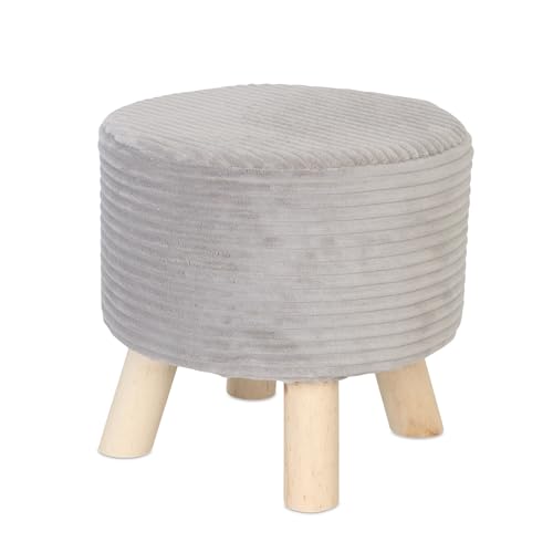 Relaxdays Cord Stool, Wooden Legs, Upholstered, H x D: 30 x 30 cm, Round, Footstool, Living Room, Light Grey/Natural