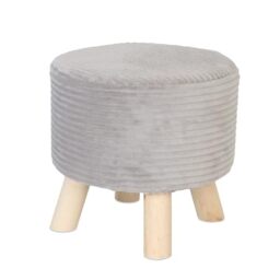 Relaxdays Cord Stool, Wooden Legs, Upholstered, H x D: 30 x 30 cm, Round, Footstool, Living Room, Light Grey/Natural