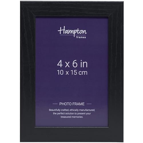 Hampton Frames, Oxford Picture Frame, 4x6 Inch (10x15cm), Black MDF, Acrylic Front - Freestanding or Wall Mount - Modern Photo Display for Home or Office Decor