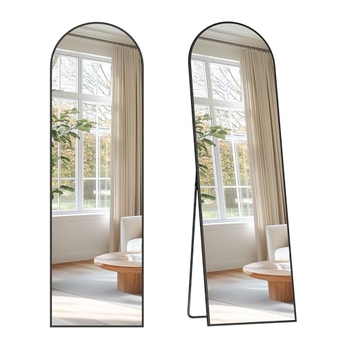 SONGMICS Full Length Mirror, 150 x 40 cm, Arched Full Body Mirror with Stand, Aluminium Alloy Frame, Tempered Glass, for Bedroom, Living Room, Cloakroom, Ink Black LFM035B01