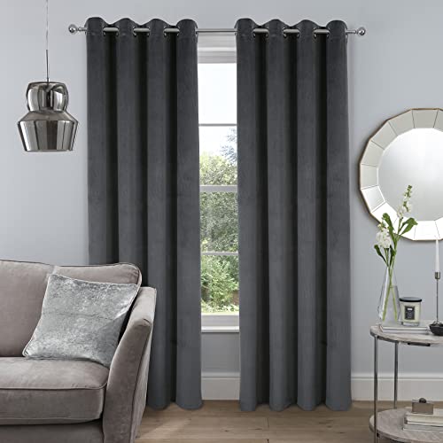 always4u Charcoal Soft Velvet Curtains Set of 2 84 Inches Long for Living Room Bedroom Light Filtering Privacy Energy Efficient Velour Drapes Window Treatment