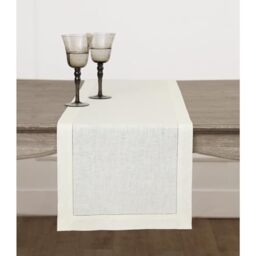 Solino Home 100% Linen Table Runner Ivory, Classic Hemstitch 14 x 132 in - for dining, decor, party, indoor outdoor, gift, easy to care, OEKO-TEX Certified - Fall, Halloween, Thanksgiving, Christmas