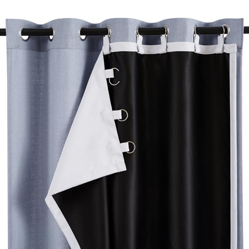 Melodieux Thermal Insulated 100% Blackout Curtain Liners for 54 Inch Length Curtains, Full Light Blocking Room Darkening Lining, Off White/Black, 50 by 50 Inch, 2 Panels, Rings Included