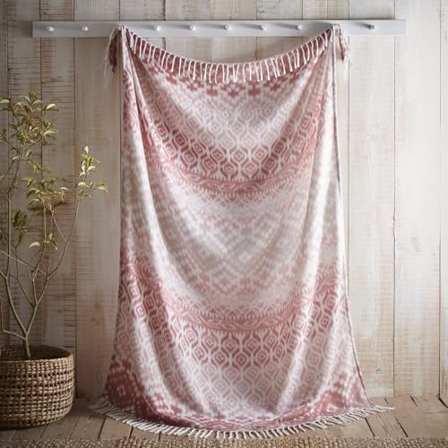 Appletree - Terracotta Ganado Throw (180 x 130cm) - Soft Touch Throw - Tribal Pattern Blanket in Terracotta - Orange Throw Blanket - Cushion Available - Orange Sofa Throw with Tassels