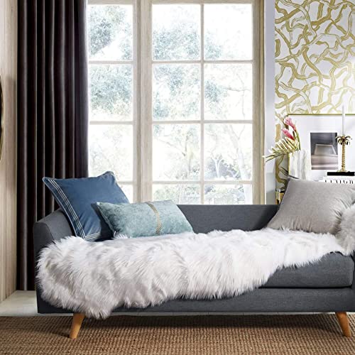 Ashler Faux Fur Area Rug, White Fluffy Sheepskin, 2 x 6 Ft, Machine Washable, Nursery & Kids Room