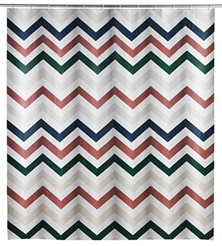WENKO Agropoli shower curtain, curtain made of environmentally friendly, recyclable plastic film (PEVA), shower and bathtub, waterproof, 180 x 200 cm, incl. 12 white curtain rings, multi-coloured