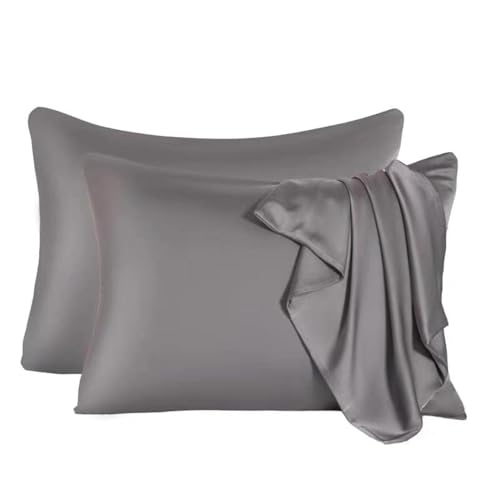 2 Pcs Mulberry Silk Pillowcase for Hair and Skin,Cooling Silk Pillow Case with Hidden Zipper,Allergen Proof Dual Sides Soft Breathable Smooth Silk Pillow Cover for Women(Queen-2PCS,Dark Gray)