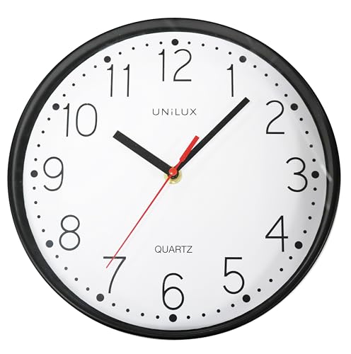 Unilux Nessy Wall Clock, Quartz Movement, Diameter 25 cm, Modern Minimalist Design, Black