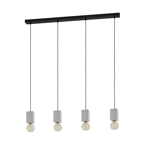 Eglo Pendant Lighting Prestwick 3, 4 Bulb Ceiling Light Fitting in Industrial Style Made of Grey Concrete and Black Metal, Hanging lamp for Dining and Living Room, E27 Socket