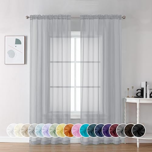 Chyhomenyc Light Grey Sheer Curtains 84 Inch Length 2 Panels, Light Filtering Soft Airy Voile Rod Pocket Sheer Window Drapes for Bedroom Living Room, Each 42Wx84L Inches