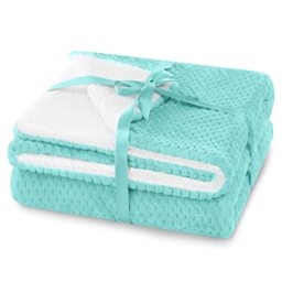 AmeliaHome Shleepy Cuddly Blanket 70 x 150 cm Delicate Quilted Sherpa Lambskin Look Turquoise