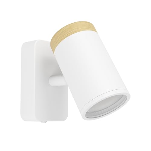 Eglo Wall spot Consuma, Reading lamp, Light Fixture with fexible Spotlight, Living Room and Bathroom Lighting, White Metal and Brown Wood, spot with GU10 Socket, IP44
