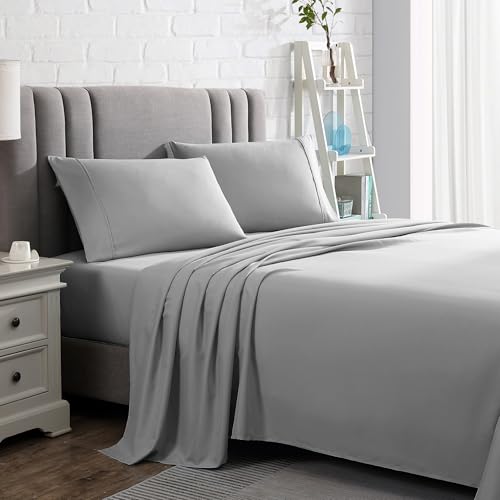 American Home Collection Twin Sheet Set - Ultra-Soft Microfiber 15-Inch Deep Pocket - Wrinkle Free and Fade Resistant (Light Grey)