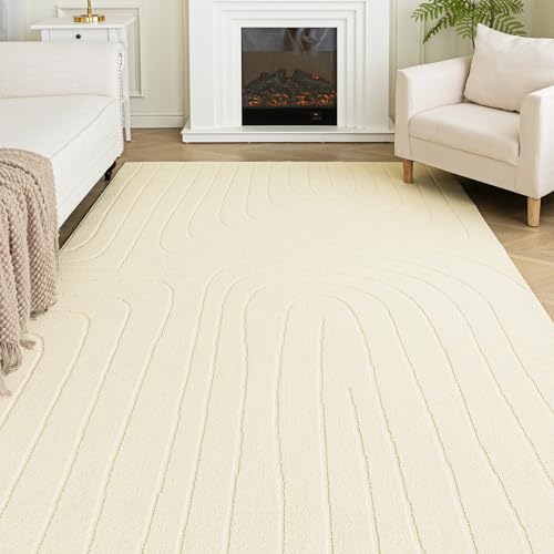 Sonive Washable Rug Water Resistant Mat Non-Slip Backing Rug Line Indoor Outdoor Suitable for Living Room, Bedroom, Kitchen Beige 160×230 cm