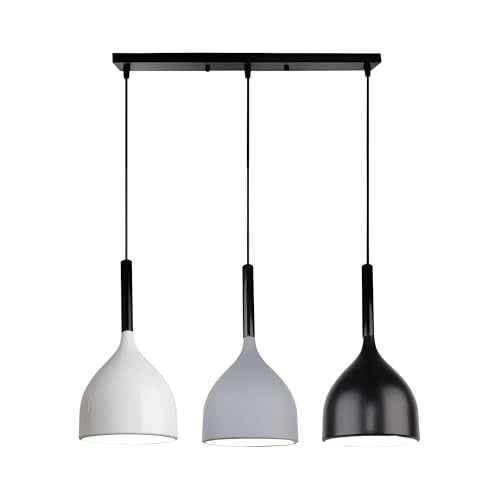 LEDSone Black, Grey, White Modern 3 Head Pendant Light, Vintage Rustic Ceiling Bar Light Fitting, Adjustable Hanging Rope Light, E27 Socket Industrial Chandelier Lamp for Kitchen Dining Room Bar