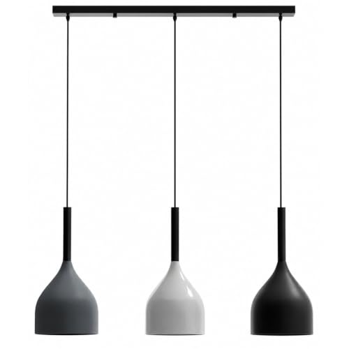 LEDSone Black, Grey, White Modern 3 Head Pendant Light, Vintage Rustic Ceiling Bar Light Fitting, Adjustable Hanging Rope Light, E27 Socket Industrial Chandelier Lamp for Kitchen Dining Room Bar