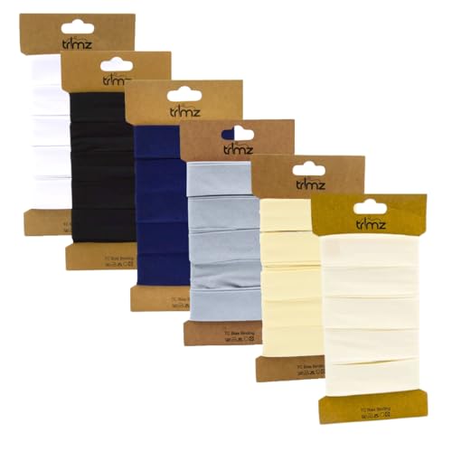 Trimz Bias Binding 5 x 5m +10m Bundle - Studio Box - Professional Neutrals (Black, Grey, Ivory, Navy, Cream, 10m White)