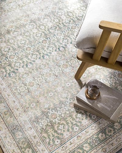 Livabliss Rainier x PNW Home Jordyn Machine Washable Carpet 160x220 cm, Vintage Boho Design for Living Room, Dining, Kitchen & Outdoor, Easy Care, Olive Cream