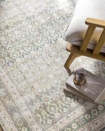 Livabliss Rainier x PNW Home Jordyn Machine Washable Carpet 160x220 cm, Vintage Boho Design for Living Room, Dining, Kitchen & Outdoor, Easy Care, Olive Cream