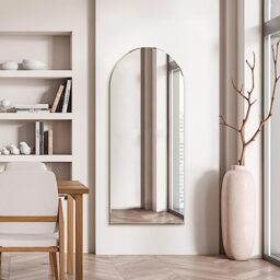 "MirrorOutlet The Arcus - Frameless Modern Full Length Arched Leaner/Wall Mirror 63"" X 27"" (160CM X 70CM) Silver Mirror Glass with Black wooden Backing - Polished Edging"