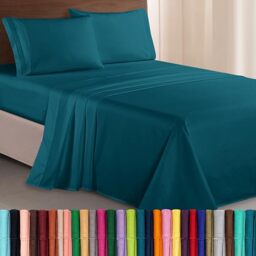 Elegant Comfort Luxurious 1500 Premium Hotel Quality Microfiber Three Line Embroidered Softest 4-Piece Bed Sheet Set, Wrinkle and Fade Resistant, Twin/Twin XL, Marine Teal