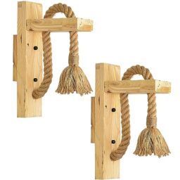 LEDSone Farmhouse Wood Wall Sconce Set of Two, Rustic Hemp Rope Wall Lamp