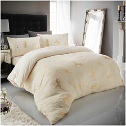 GC GAVENO CAVAILIA Teddy Fleece Duvet Cover, Fluffy Fitted Sheet, Warm Cozy Ultra Soft Bed Set, Polyester, Unicorn-Cream, Double