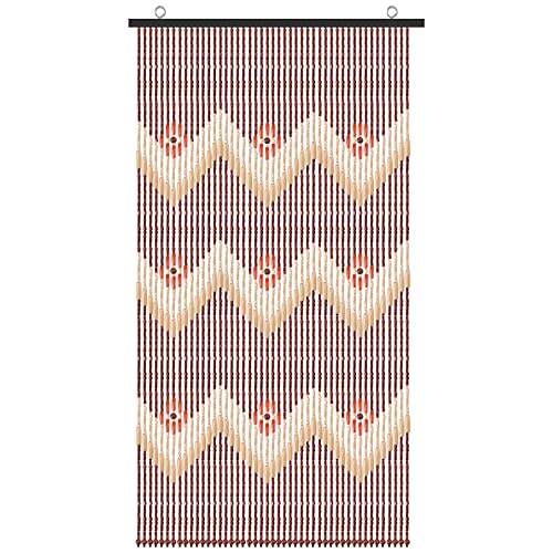 "ANMINY Natural Wood Bamboo Beaded Curtain Wooden Hanging Room Divider Decorative Handmade Door Bead String Curtains Wall Panel Blinds for Doorway Restaurant Home Decor 35"" by 76"" - Wave Flower"