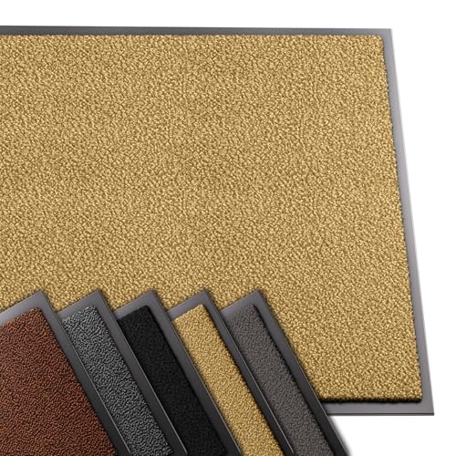 VOUNOT® Door Mats for Outdoor or Indoor, Dirt trapper, Non Slip Barrier Mat Washable Welcome Doormat Entrance Rug, Beige, 90x150cm