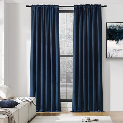 DONREN Blue Curtains 96 Inch Length Thermal Insulated Room Darkening Blackout Curtains for Bedroom,Set of 2 Panels