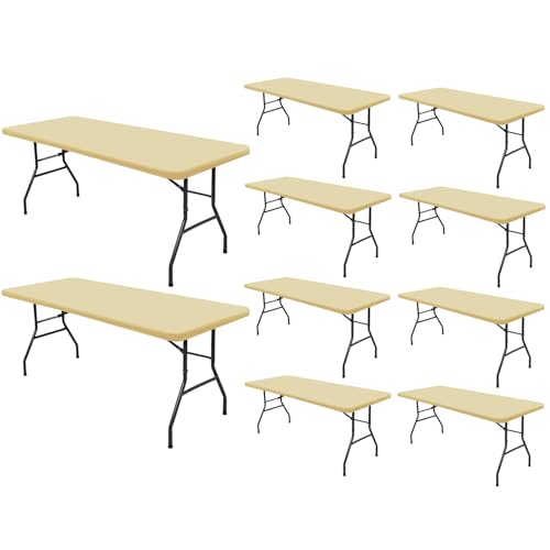 "6 Foot Picnic Table Cover Fitted 10 Pack Elastic Outdoor Tablecloths for Rectangle Table Waterproof Stretch Washable Patio Folding Spandex Tablecloth for Camping Banquet Parties (Champagne,30"" x 72"")"