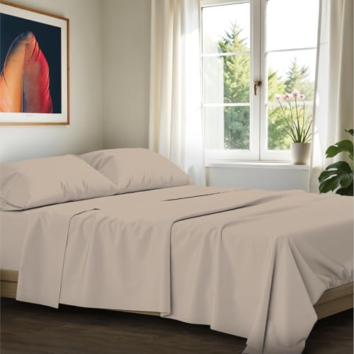 "Ashton Sheets 100% Egyptian Cotton Sheets California King Size - 1200 Thread Count Cal King Sheet Set Egyptian Cotton, 4 PC Luxury Bedsheet (Taupe), Soft, Cooling, 17"" Deep Pocket Bedsheet Set"