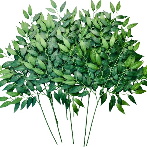 "FUNORNAM 18Pcs Italian Ruscus Greenery Stems 26"" Artificial Silk Greenery Leaves for DIY Wedding Arch Bouquet Filler Table Centerpieces Home Indoor Decor"