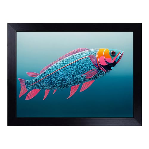 Lap Tray with Bean Bag Cushion, Swimming Fish - Handmade in the UK, Raised Wooden Edge, Padded Cushion, Heat-Resistant Wipe-Clean Surface, for Meals, Laptops and Crafts