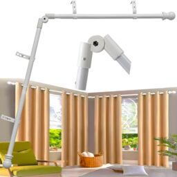 Heavy Duty 1-136 Inch Adjustable 180° Connection Bay Corner Curved Window Curtain Pole White