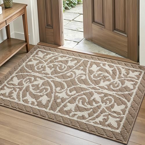 DEXI Front Door Mat Entryway, Inside Entrance Doormat, Non Slip Washable Entry Mats, 31.5x47,Brown