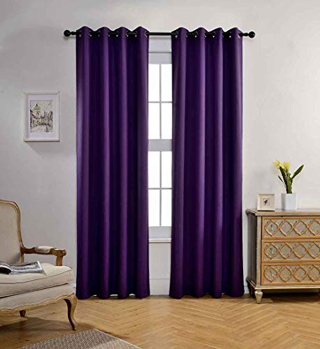 MIUCO Woven Textured Thermal Insulated Grommet Blackout Curtains for Living Room 2 Panels Drapery 52x84 Inch Purple