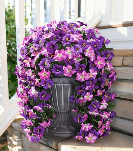 Ivydale Artificial Flowers for Outdoors Faux Morning Glory 2Pcs Hanging Flowers (Puple red)