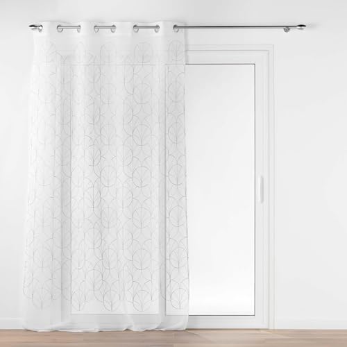 Douceur d'Intérieur Felicia Eyelet Sheer Curtain (140 x 240 cm) Silver Embroidered Sable Voile with Metallic Look