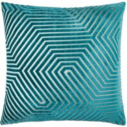 Paoletti Evoke Velvet Polyester Filled Cushion – Luxurious Chevron Pattern Decorative Square Pillow With Filling (Teal - 55x55cm)