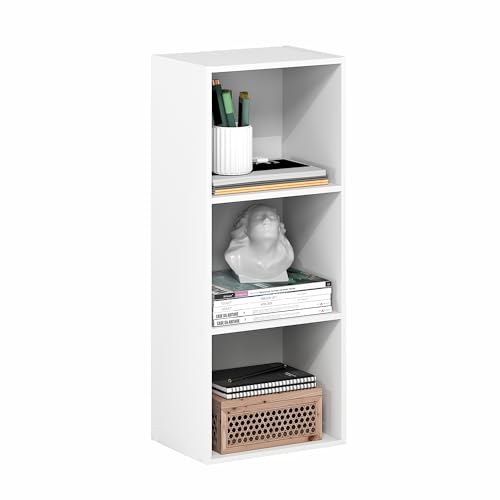 Furinno PASIR Book Shelf, 3-Cube Bookcase, Standing Bookshelf, Open Storage Shelf, Closed Back, Easy Assembly, 23.6cm x 30.5cm x 80cm, for Home Office, Living Room, Plain White