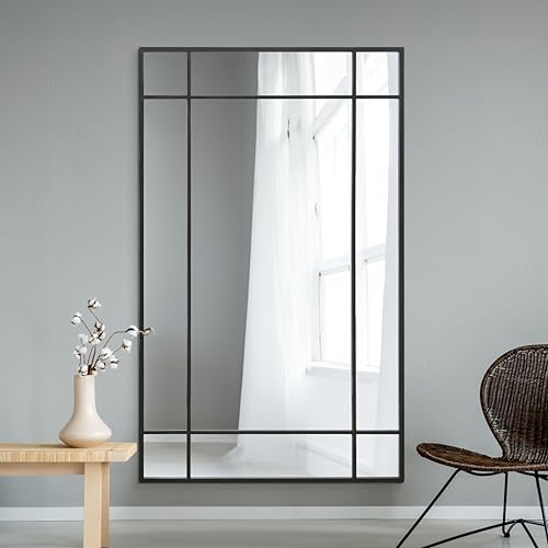 "MirrorOutlet The Fenestra - Black Modern Contemporary Leaner and Wall Mirror 71"" X 43"" (180CM X 110CM) Black Metal Frame."