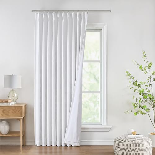 "WEST LAKE White Bailey Pinch Pleat Blackout Curtains for Bedroom Living Room,95 Inches Length Thermal Insulated Drapes with Liner,8 FT Modern Window Treatment with Back Tabs Hooks,60"" Wx95 L,1 Panel"