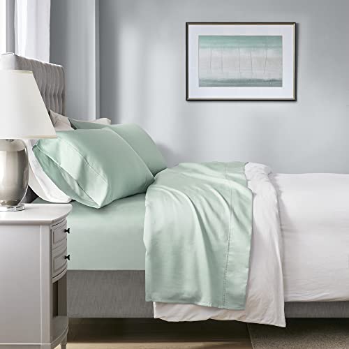 Beautyrest 1000 Thread Count, Solid Color Sheet Set, Elastic Deep Pocket, All Season, Breathable, HeiQ Smart Temperature, Soft Cotton Blend Bedding, Matching Pillowcase, Queen Seafoam 4 Piece